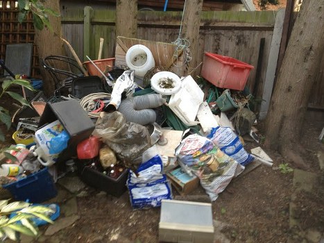 Photograph showing garden waste and cleared area for inspection